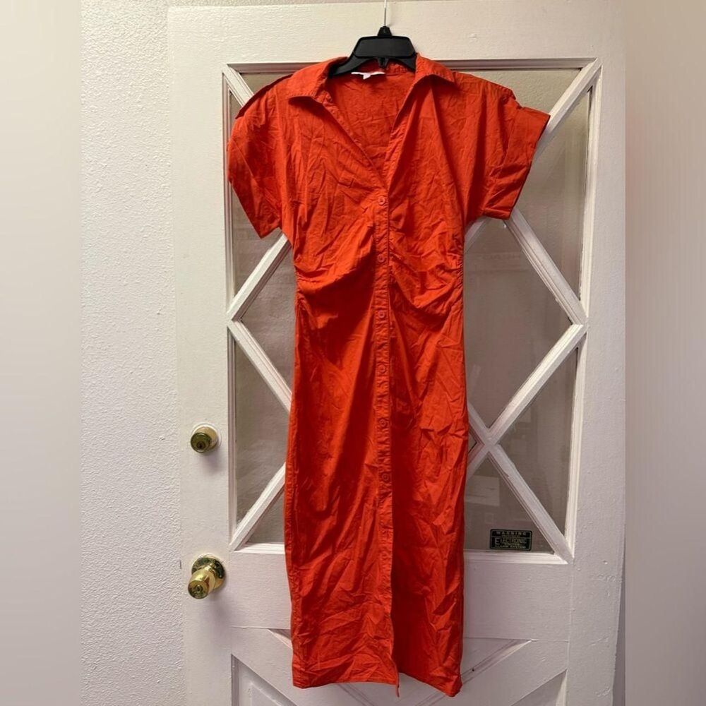 Saunders Red Ruched Shirt Dress - Picture 4 of 8